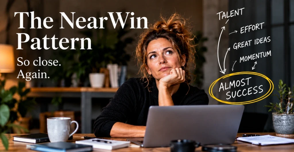 Entrepreneur recognizing the NearWin pattern of stalling at almost succeeding despite talent and effort